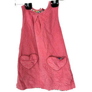 Mini Boden Girls 6-7Y Pink Corduroy Floral Lined Heart Pockets Sleeveless Dress